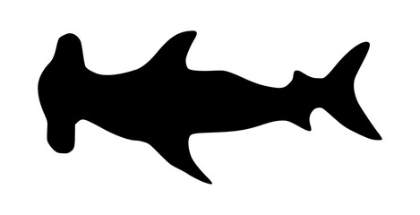 Hammerhead shark silhouette, black hand drawn flat vector illustration of hammerhead isolated