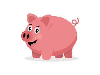 Joyful cheerful pink pig in flat style. Cute piggy bank vector illustration isolated on white background. Perfect for savings, finance, children’s books, or cartoon-style design projects.