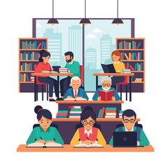Diverse People Studying in Library Scene