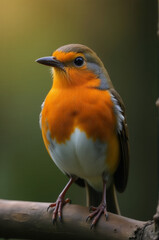 A small orange and white bird sitting on a branch, ready to take flight