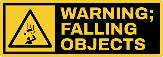 warning safety signs v3 uppercase text_warning ; falling objects landscape size 1/2 a4,a3,a2,a1	  