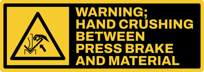 Naklejka premium warning safety signs v3 uppercase text_warning ; hand crushing between press brake and material landscape size 1/2 a4,a3,a2,a1 