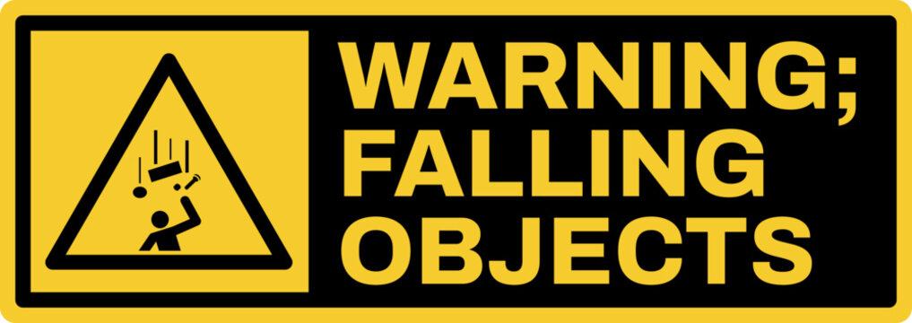 warning safety signs v3 uppercase text_warning ; falling objects landscape size 1/2 a4,a3,a2,a1	  