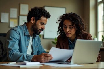 A couple sitting together looking at a laptop screen