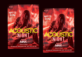 Acoustic Night Social Media Post or Flyer with Male Guitarist Ready to Perform, Editable Design. Musical Night Party, Club Party or Musical Event Advertisement. 
