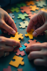 People assembling a jigsaw puzzle