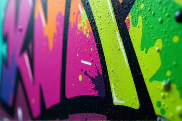 Urban street art on a brick wall with colorful designs and letters