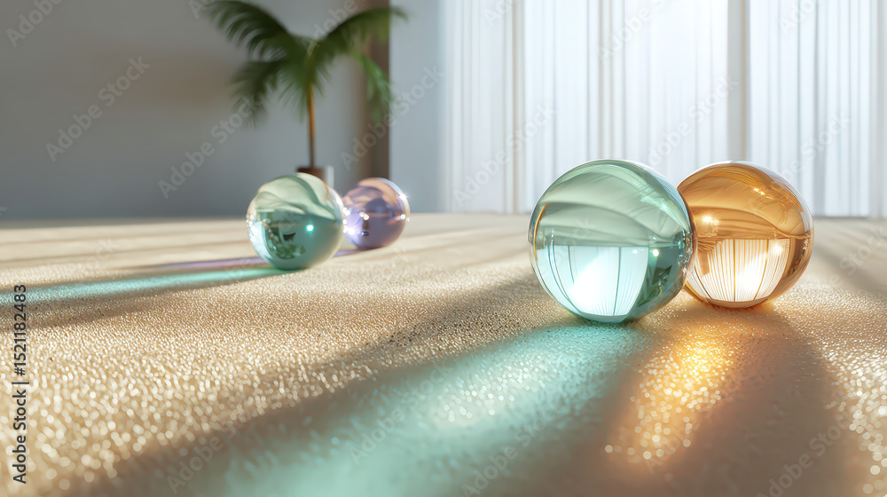 Aufkleber colorful floating spheres in soft lighting casting beautiful shadows on a subtle textured surface