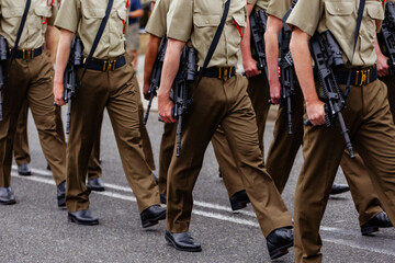 Australian soldiers marching in ANZAC day parade march