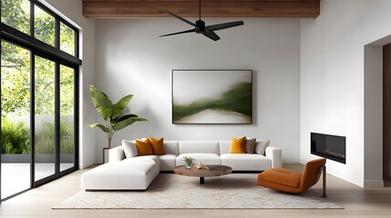 Rustic and minimalist living room with natural elements