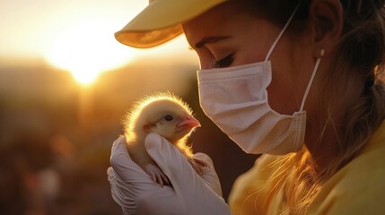 A caring worker in protective gear tenderly holds and nurtures an orphaned baby animal at a wildlife rescue and rehabilitation center dedicated to conservation and environmental protection