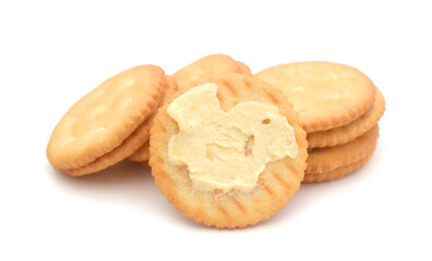 Close-up of cookies over white background 