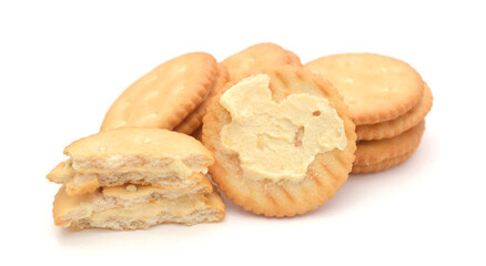 Close-up of cookies over white background 