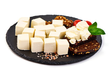 Rye Bread with Cream Cheese, isolated on White Background