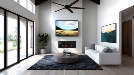 Rustic and refined farmhouse inspired living room with cozy ambiance