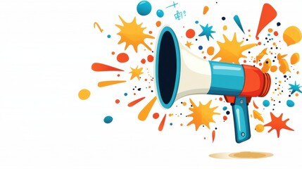 A vibrant and eye catching representing a successful social media advertising campaign featuring a megaphone emitting a colorful splash of graphics and digital elements