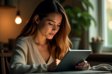 A person working on a tablet computer at a table