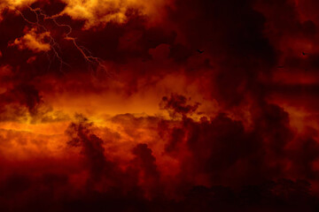 Fototapeta premium Fiery Sunset Cloudscape Dramatic Red Sky