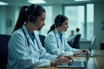 Two scientists working together on laptops, possibly collaborating on a project or sharing data