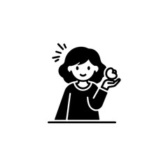 Woman holding a coin happy expression