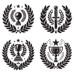 Fototapeta premium Big collection of thirty different circular black vector laurel wreaths or circlets for heraldry antiq