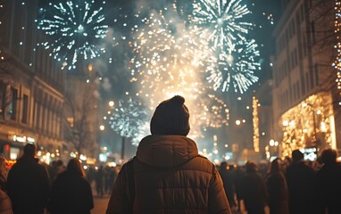 As the new year's bell rings, people celebrate in the streets