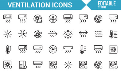 Set of Simple Icons Representing Airflow and Ventilation Systems