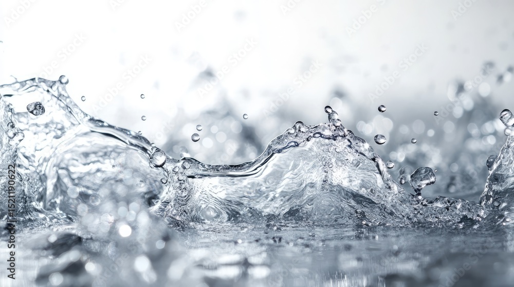 Poster dynamic water splash in high-definition close-up against a crisp white background with fluid motion