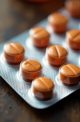A close-up view of a tray containing pills on a table