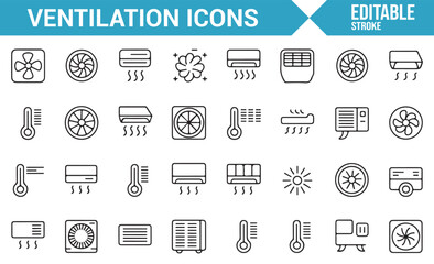 Modern Ventilation Icons for HVAC System and Climate Control