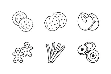 Delicious Assortment of Snack Food Icons Featuring Cookies, Crackers, and Dessert Treats