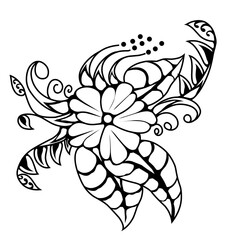 black and white flower illustrations for tattoo reference, design decoration and background