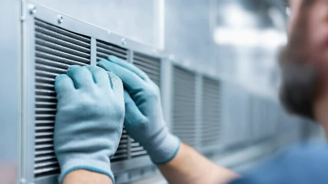 Hands adjusting air vent cover, ensuring optimal airflow and efficiency indoors