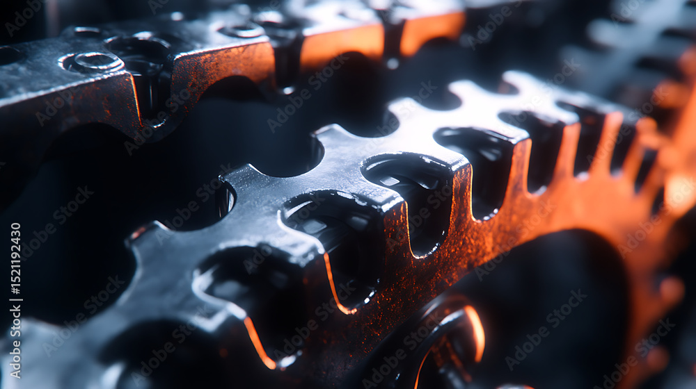 Poster a close up of a gear with a shiny surface. the gear is part of a larger machine