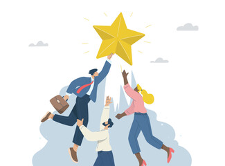 Businessman jumping for stars with competitors, business rivals, Business opportunity concept for business success, Overcoming obstacles, Achieving goals, growth, Flat vector design illustration.