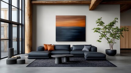 Rustic farmhouse inspired living room with modern decor