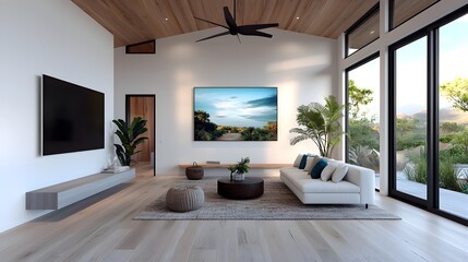 Rustic farmhouse inspired living room with natural elements