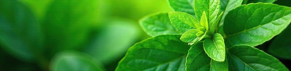 Close-up of lush green leaves and botanical ingredients used in natural skincare products, highlighting the pure and organic nature of the ingredients , unprocessed, growth, ingredient