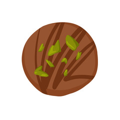 Vector illustration of Dubai chocolate candy with pistachio paste and kataifi dough. Hand drawn sweets with milk chocolate and pistachio kernel for packaging, menu, catalog spreads, product cards