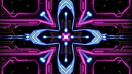Neon Circuit Pattern with Symmetrical Light Design