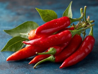 Vibrant red chili peppers with glistening droplets