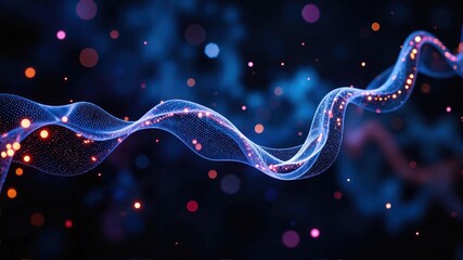 Abstract Digital Wave with Glowing Particles in Dark Space