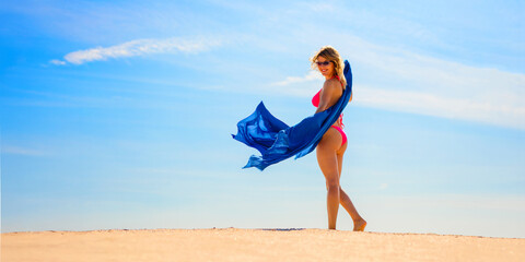 Silhouette of Carefree and Happy Woman at Beach