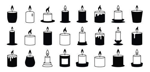 Collection of Various Candle Icons Black and White