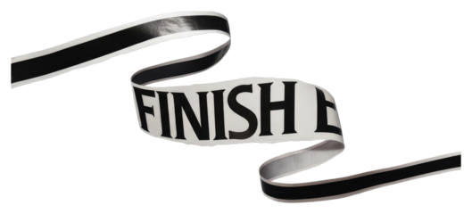 PNG Black ribbon with ‘FINISH’ text displayed on a white background.