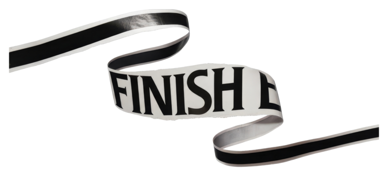 PNG Black ribbon with ‘FINISH’ text displayed on a white background.