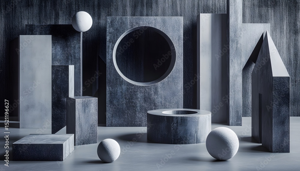 Poster abstract geometric shapes in a monochromatic setting.