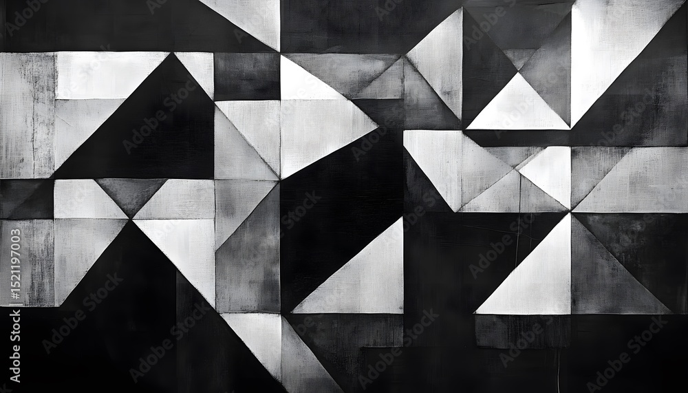 Poster abstract geometric pattern of grayscale triangles.