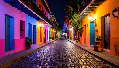 Obraz premium Vibrant colors and cobblestone streets create an immersive cultural experience