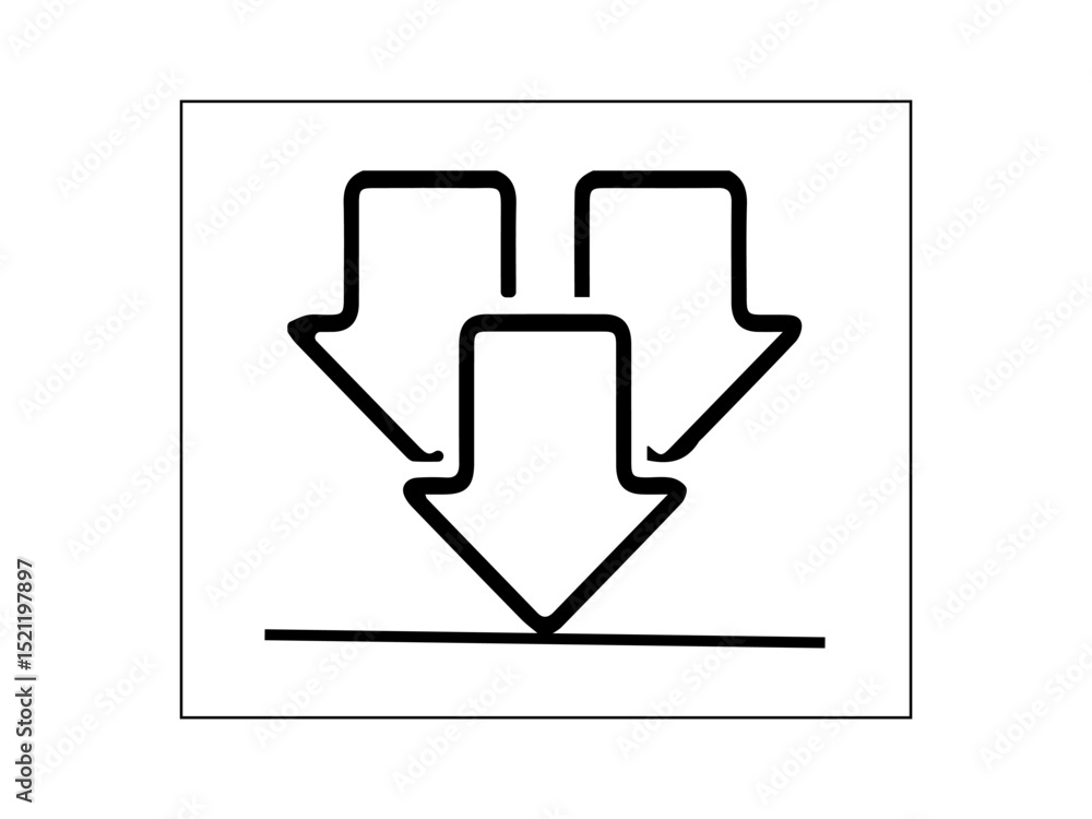 Poster the image is a black line vector icon featuring three downward arrows pointing toward a horizontal l